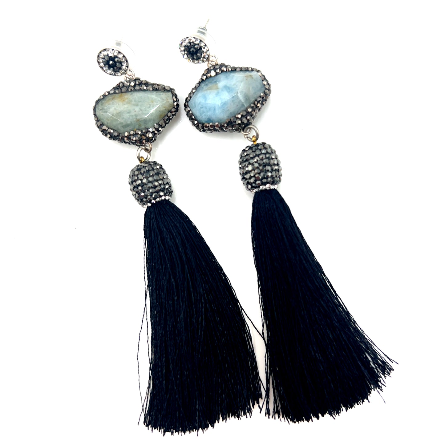 Grey Agate Statement Tassel Earring - Born To Glam Born To Glam