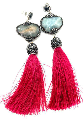 Grey Agate Statement Tassel Earring - Born To Glam