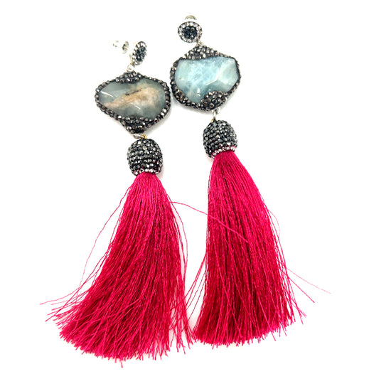 Grey Agate Statement Tassel Earring - Born To Glam Born To Glam