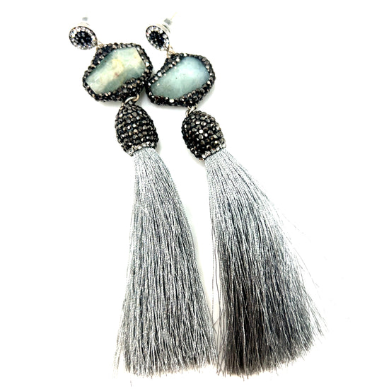 Grey Agate Statement Tassel Earring - Born To Glam Born To Glam