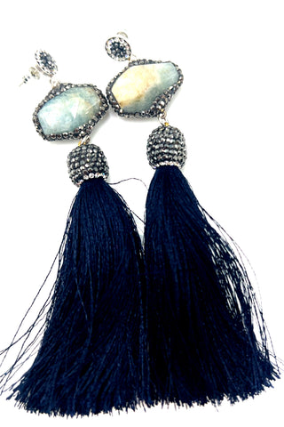 Grey Agate Statement Tassel Earring - Born To Glam
