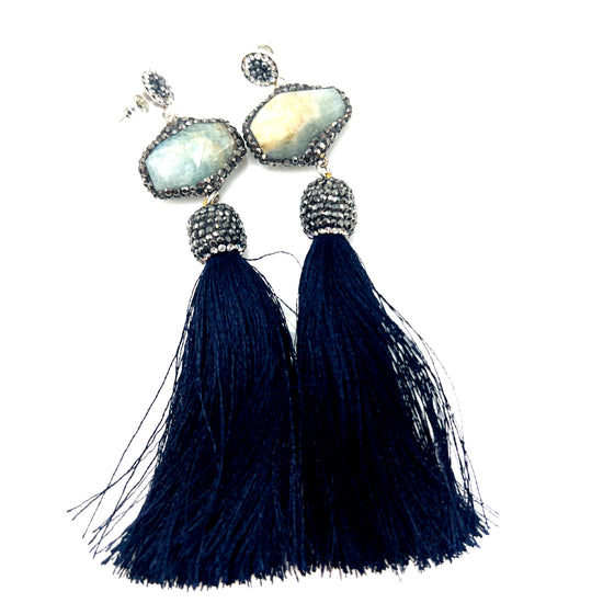 Grey Agate Statement Tassel Earring - Born To Glam Born To Glam