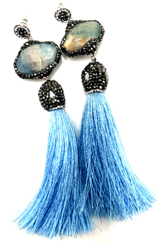 Grey Agate Statement Tassel Earring - Born To Glam