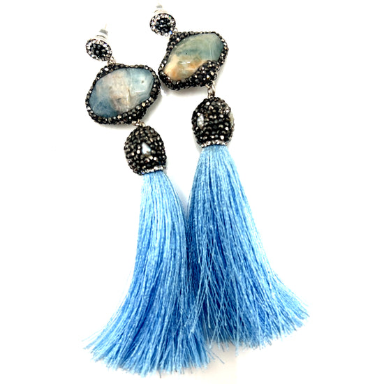 Grey Agate Statement Tassel Earring - Born To Glam Born To Glam