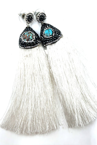 White Triangle Gemstone Sterling Silver Tassel Earring - Born To Glam