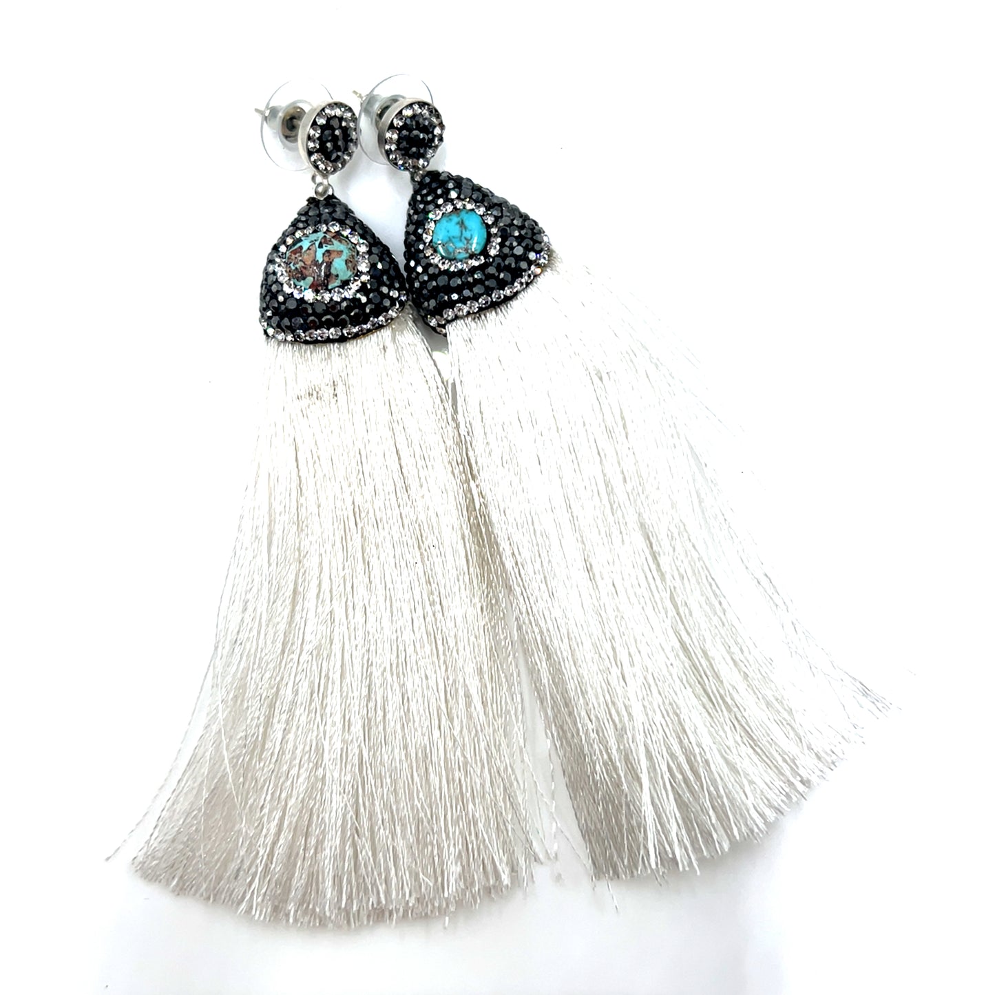 White Triangle Gemstone Sterling Silver Tassel Earring - Born To Glam Born To Glam