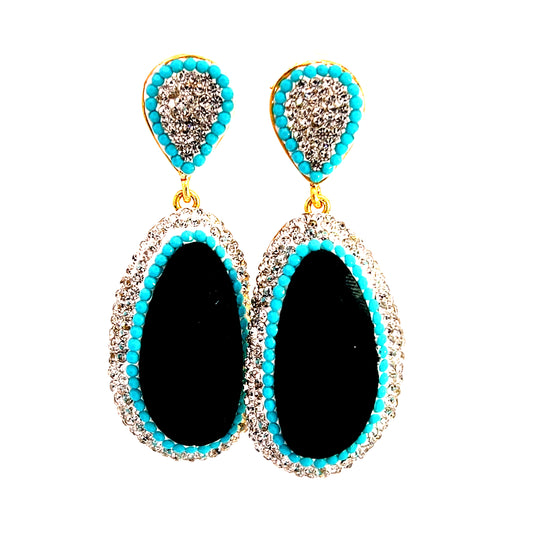 Cats Eye Gemstone Crystal Statement Earrings - Born To Glam Born To Glam