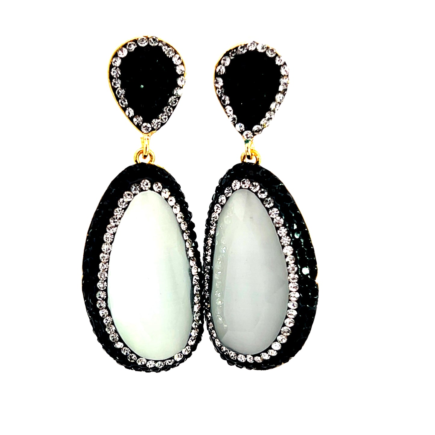 Cats Eye Gemstone Crystal Statement Earrings - Born To Glam Born To Glam