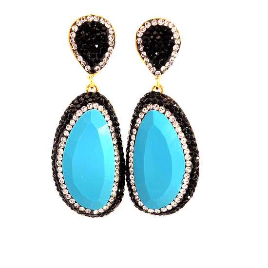 Cats Eye Gemstone Crystal Statement Earrings - Born To Glam Born To Glam