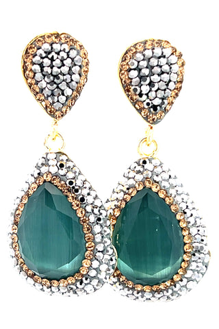 Green Agate Teardrop Gemstone Crystal Drop Earrings - Born To Glam