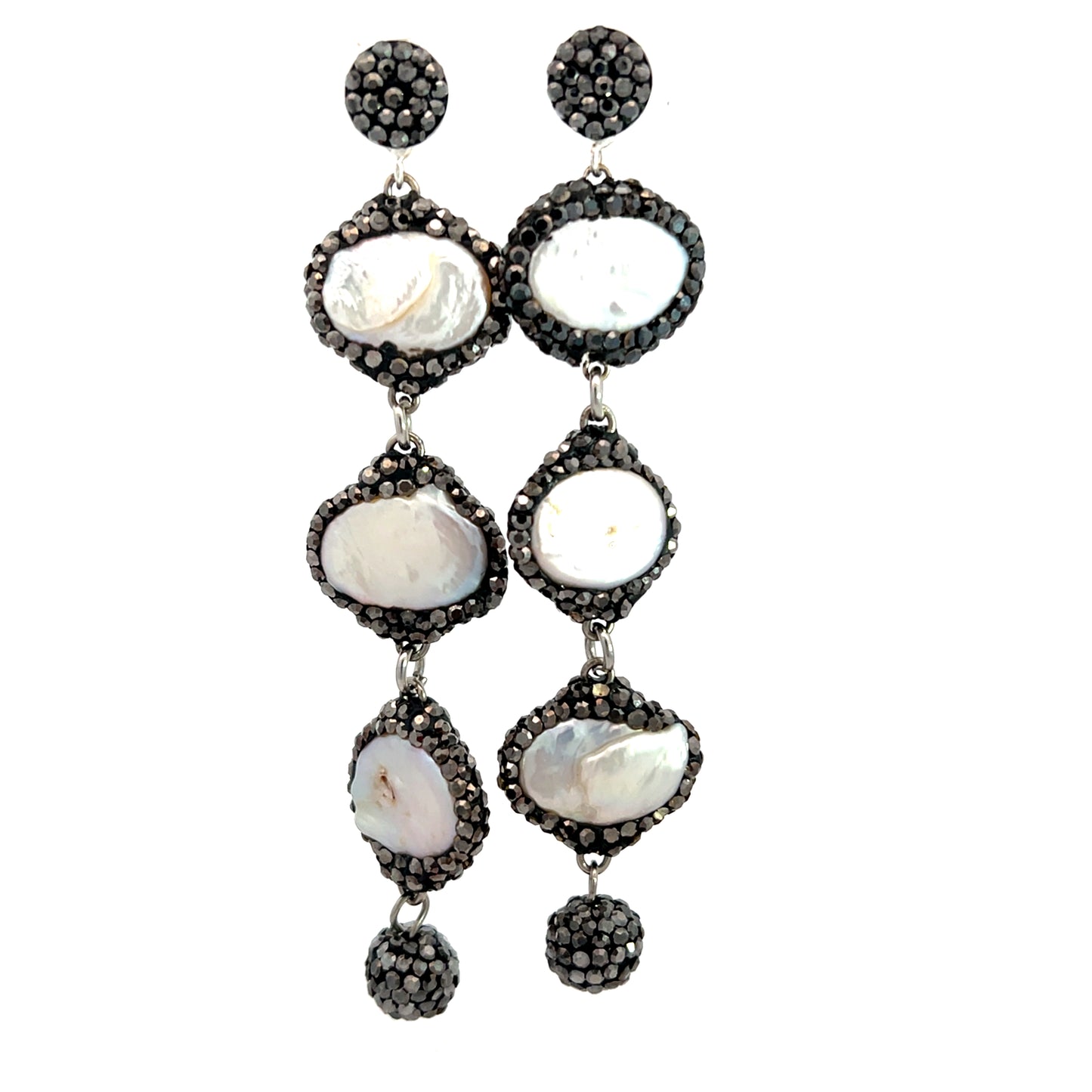 Pearl Triple Tier Crystal 925 Sterling Silver Earring - Born To Glam Born To Glam