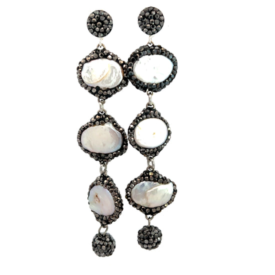 Pearl Triple Tier Crystal 925 Sterling Silver Earring - Born To Glam Born To Glam