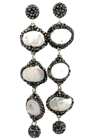 Pearl Triple Tier Crystal 925 Sterling Silver Earring - Born To Glam