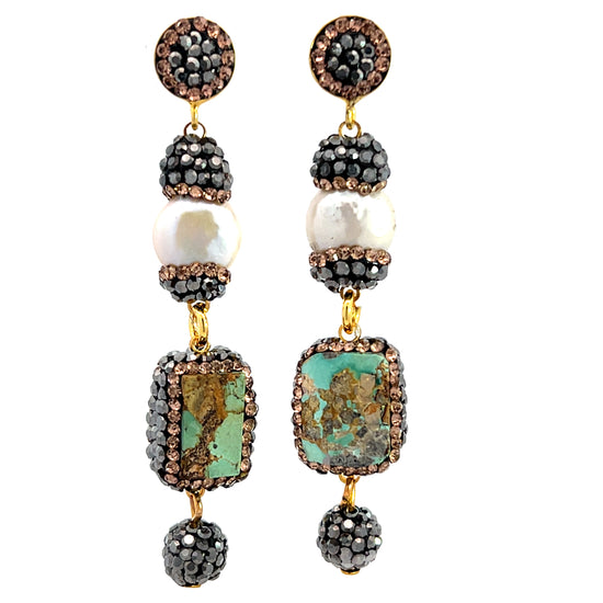 Gemstone Multi Tier Crystal 925 Sterling Silver Dangle Earrings - Born To Glam Born To Glam