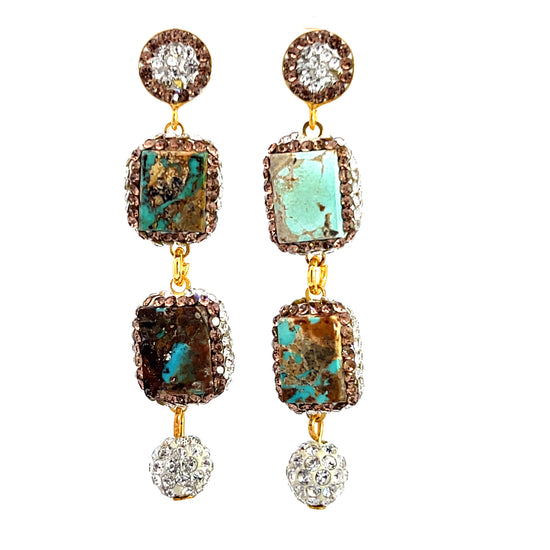 Gemstone Multi Tier Crystal 925 Sterling Silver Dangle Earrings - Born To Glam Born To Glam