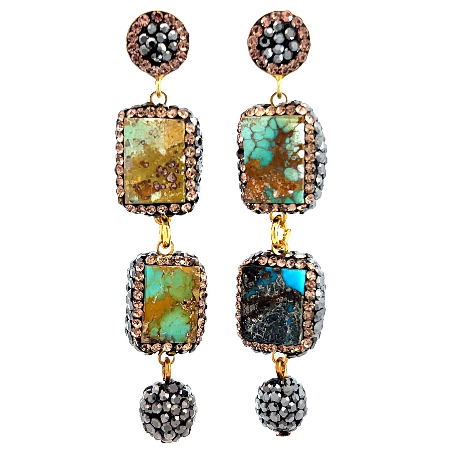 Gemstone Multi Tier Crystal 925 Sterling Silver Dangle Earrings - Born To Glam Born To Glam