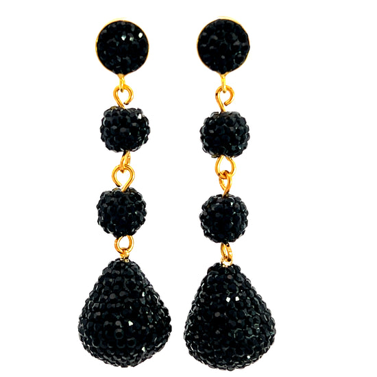 Black 925 Sterling Silver 3 Tier Crystal Earring - Born To Glam Born To Glam