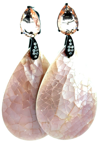 Pink Inlaid Mother Of Pearl Cubic Earrings - Born To Glam