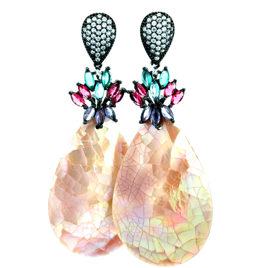 Pink Inlaid Mother Of Pearl Cubic Earrings Born To Glam