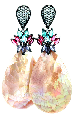 Pink Inlaid Mother Of Pearl Cubic Earrings - Born To Glam
