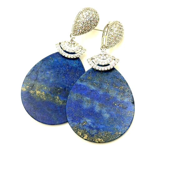 Blue Lapis Cubic Crystal Drop Earring Born To Glam