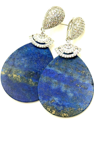 Blue Lapis Cubic Crystal Drop Earring - Born To Glam
