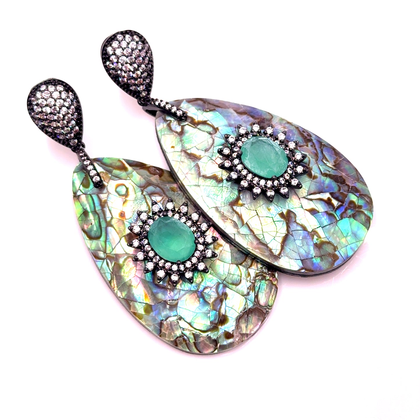 Abalone Turquoise Cubic Statement Earring Born To Glam