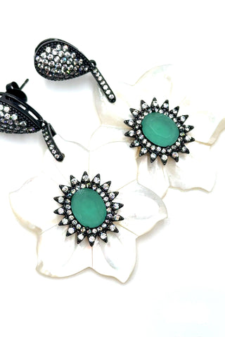 Carved Mother Of Pearl Floral Drop Earring - Born To Glam