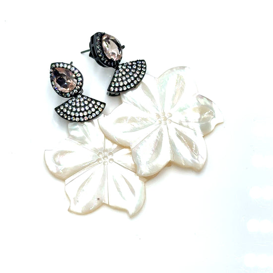 Carved Mother Of Pearl Floral Drop Earring Born To Glam