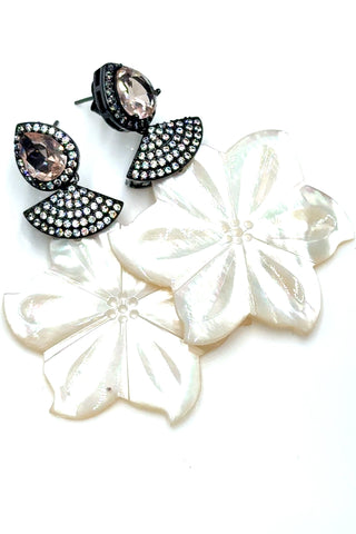Carved Mother Of Pearl Floral Drop Earring - Born To Glam