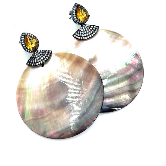 Mother Of Pearl Large Disc Drop Earrings Born To Glam