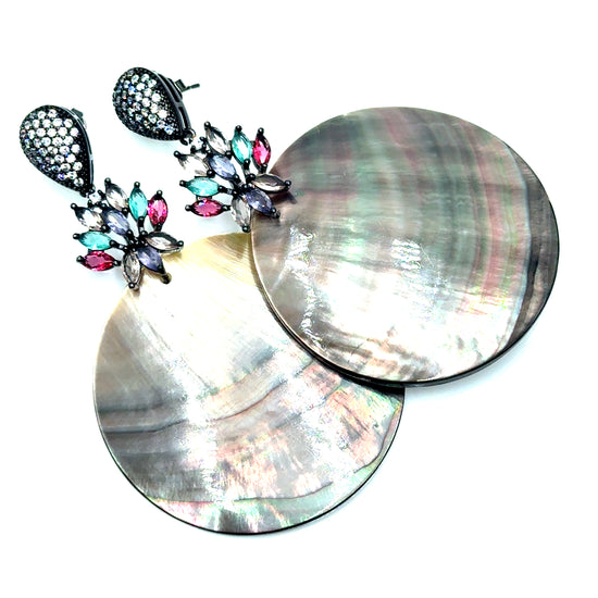 Mother Of Pearl Large Disc Drop Earrings Born To Glam