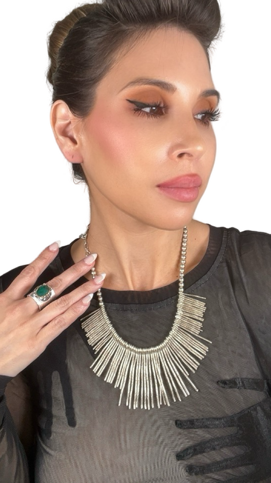 Silver Fringe Statement Necklace