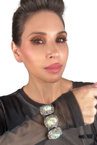 Triple Gemstone & Crystal Leather Cuff Bracelet - Born To Glam