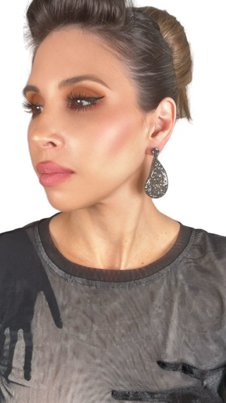 Curved Teardrop Crystal 925 Sterling Silver Drop Earrings - Born To Glam