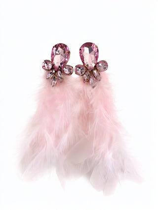 Pink Crystal Feather Statement Earrings