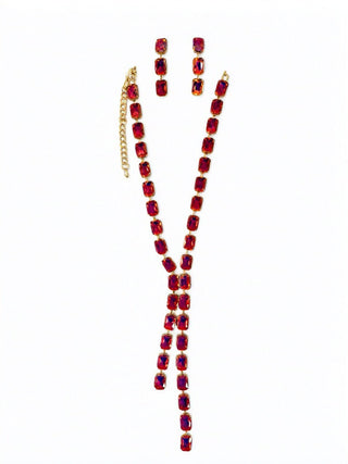Red Gem Statement Necklace and Earring Set