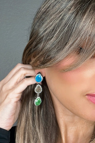 Blue Green Gemstone Sterling Silver Earring - Born To Glam