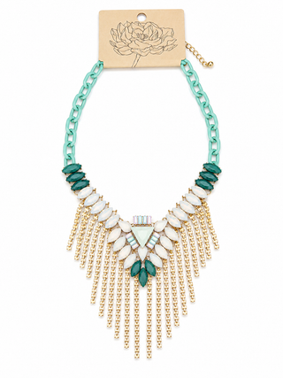 Green Chain Gold Crystal Tassel Necklace