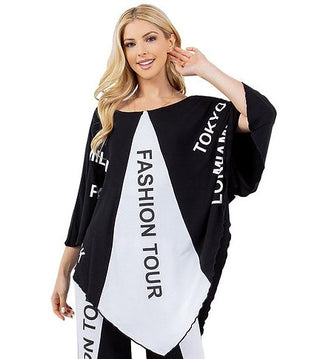 Style the Black/White Fashion Tour V-Point Tunic exclusively at Born To Glam
