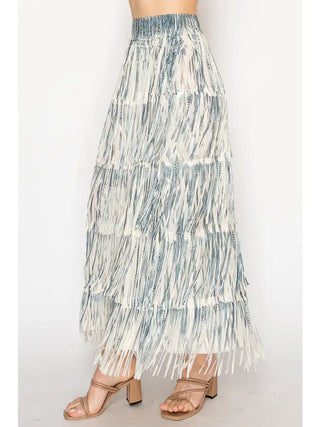 Star Print Fringe Skirt - Born To Glam