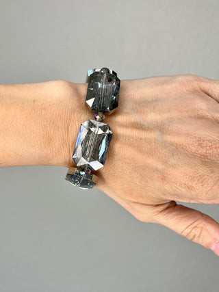 Silver Antiqued Rectangle Crystal Stretch Bracelet - Born To Glam