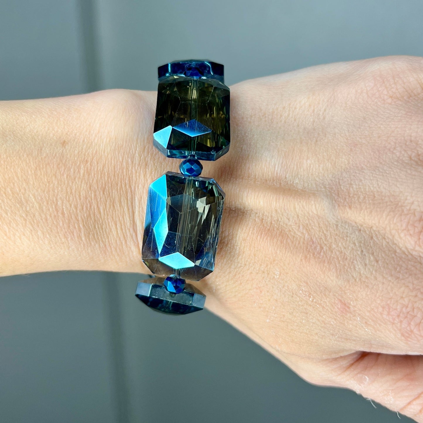Ocean Blue Crystal Rectangle Stretch Bracelet
