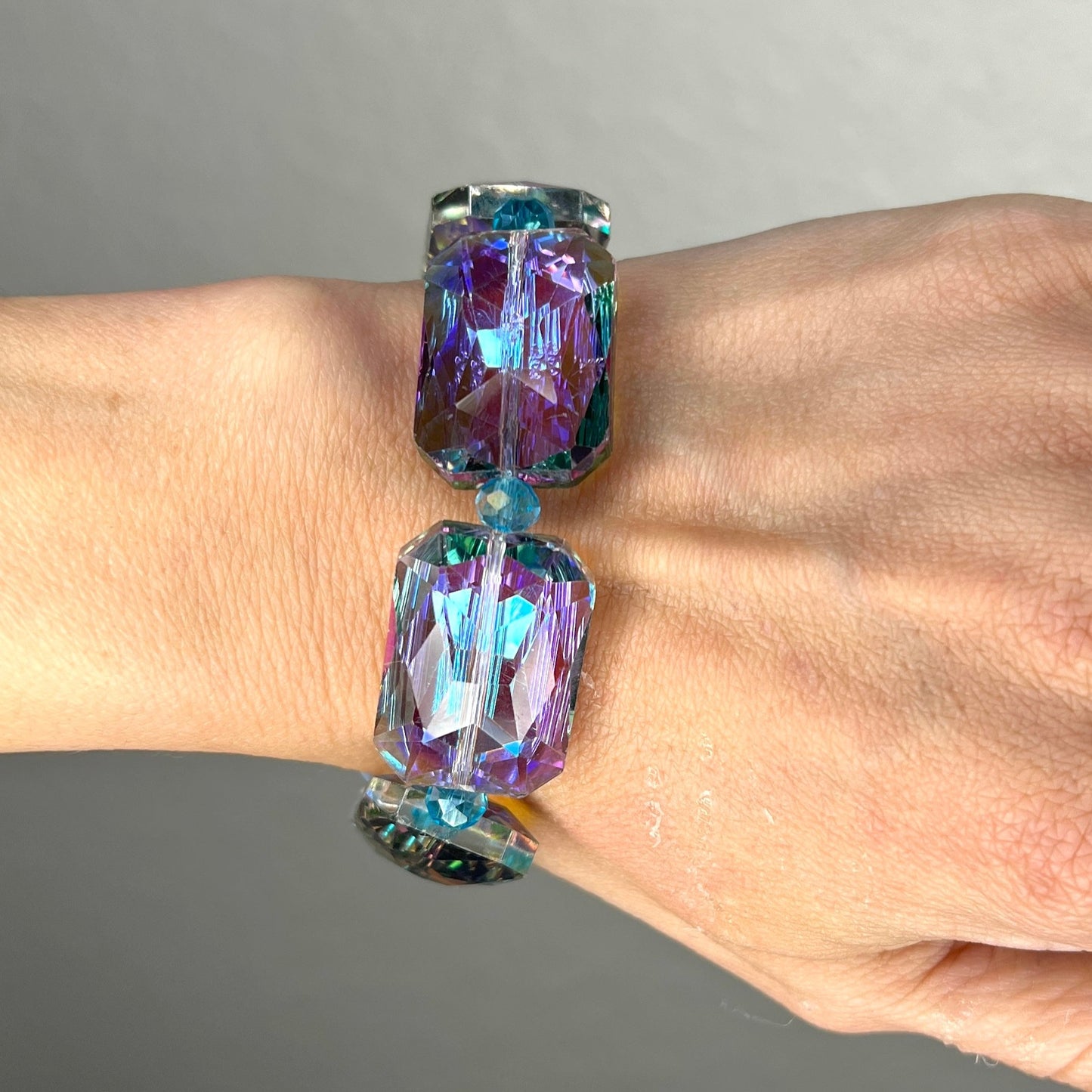 Purple Turquoise Colorized Rectangle Crystal Bracelet