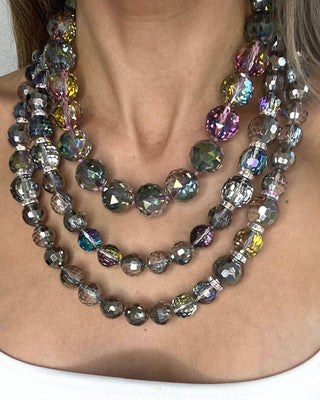 Silver Colorized Crystal Sphere Long Necklace - Born To Glam