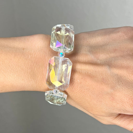 Iridescent Clear Colorized Rectangle Crystal Bracelet
