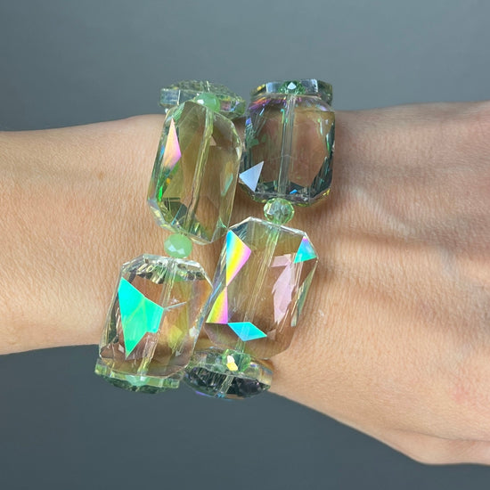 Green Colorized Rectangle Crystal Bracelet