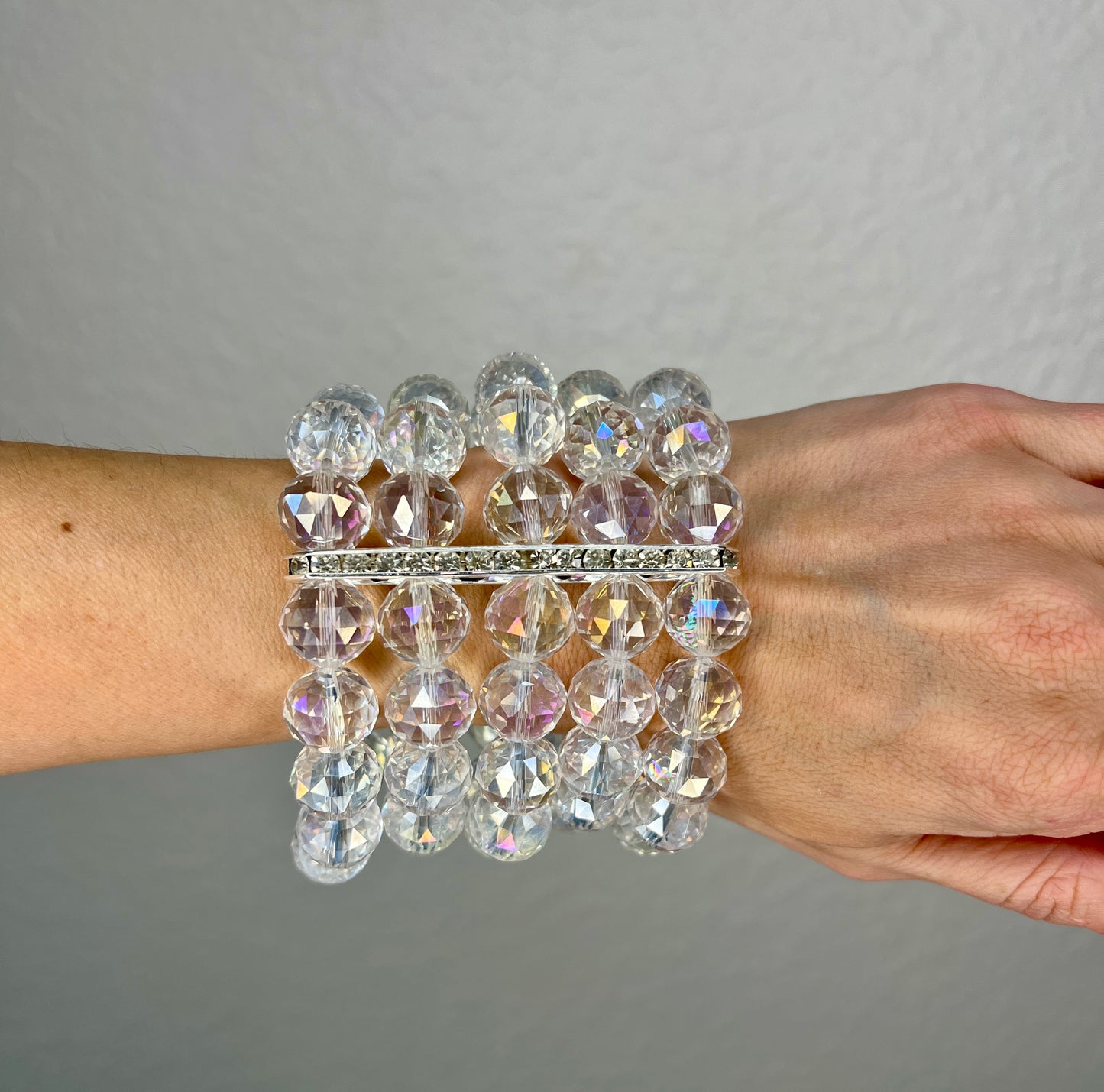 Iridescent Crystal Multi Strand Statement Bracelet