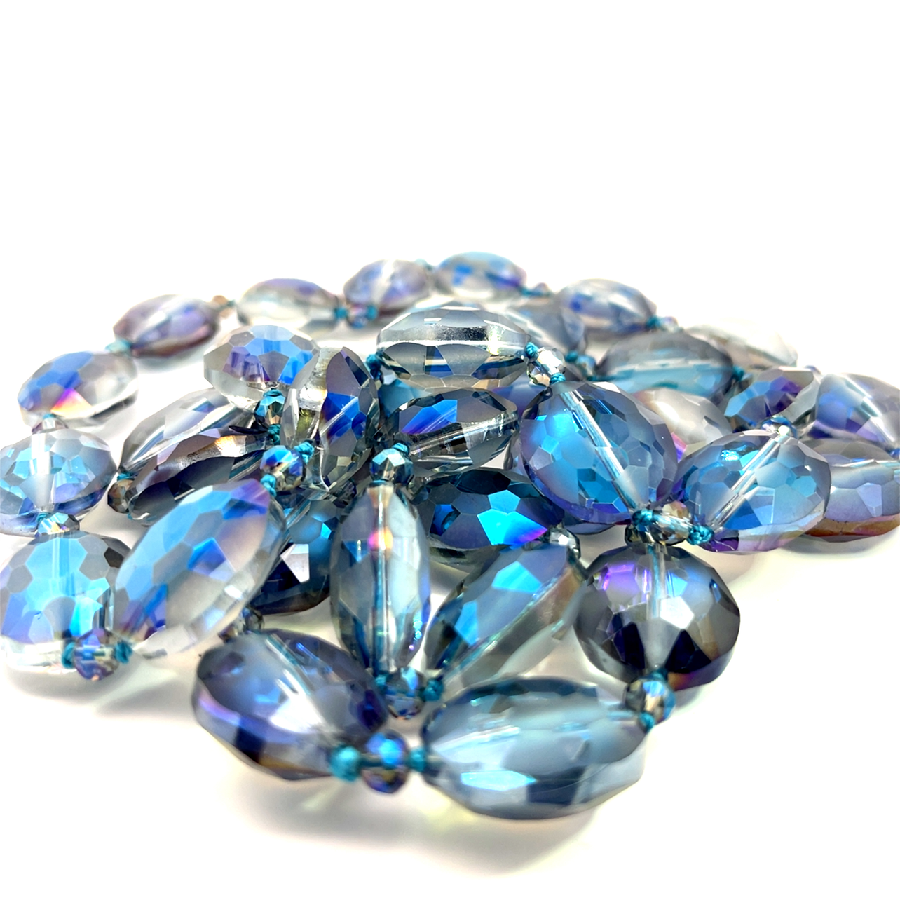 Blue Colorized Crystal Oval Long Necklace