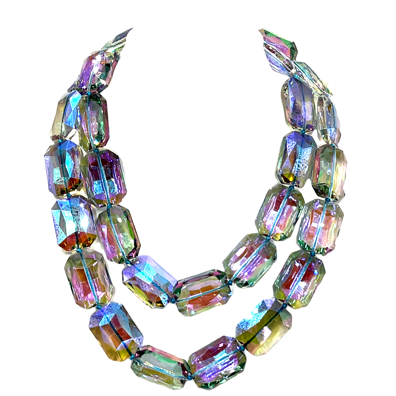 Purple Turquoise Crystal Rectangle Statement Necklace